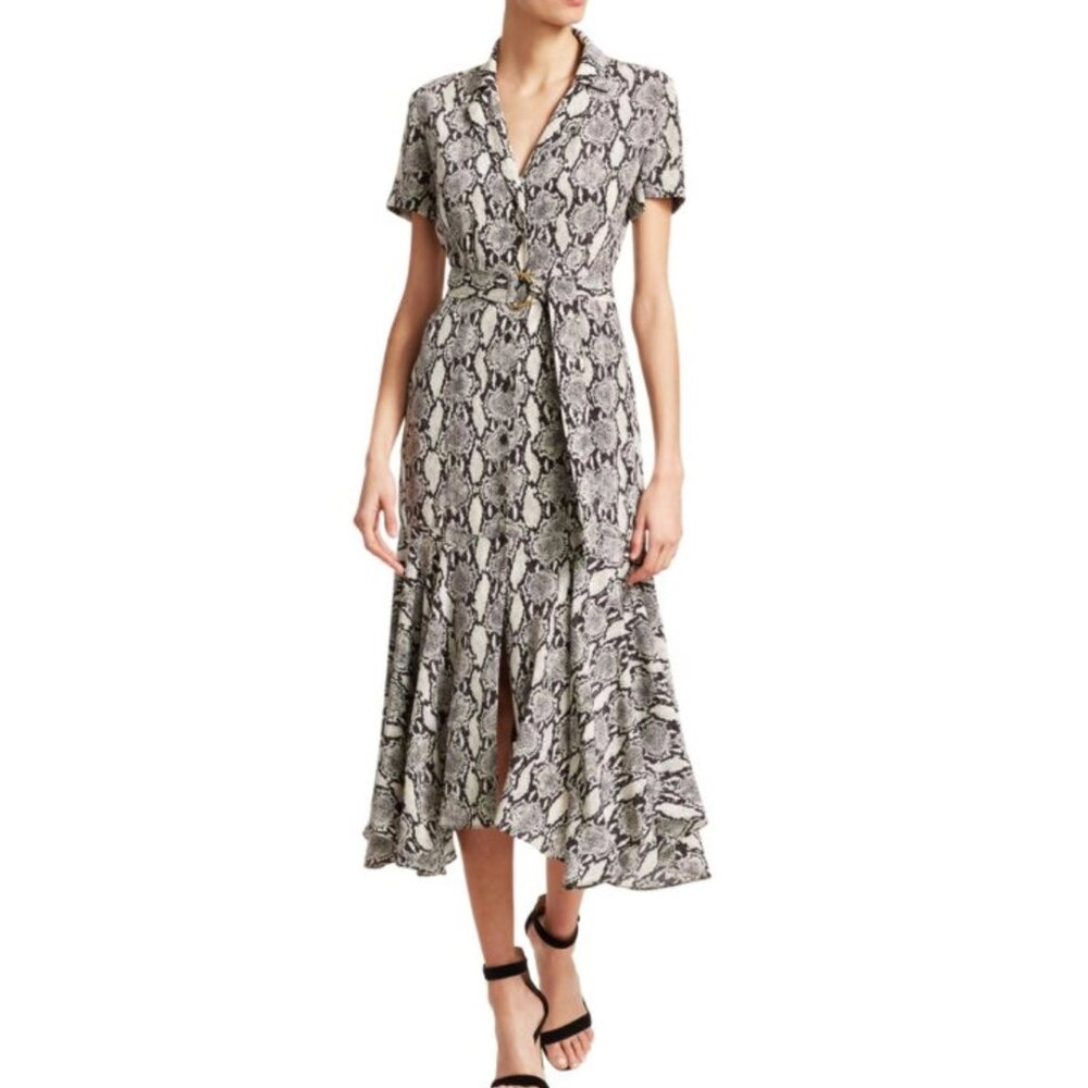 A.L.C. Clarkson Snakeskin Print Silk Midi Shirt Dress Size 0